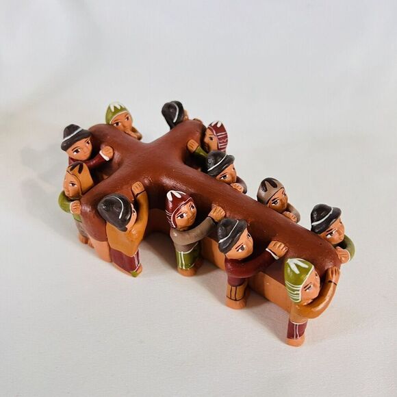 Terra Cotta Folk Art Clay Pottery Peruvian Crucification Carrying Of The Cross - Picture 5 of 11